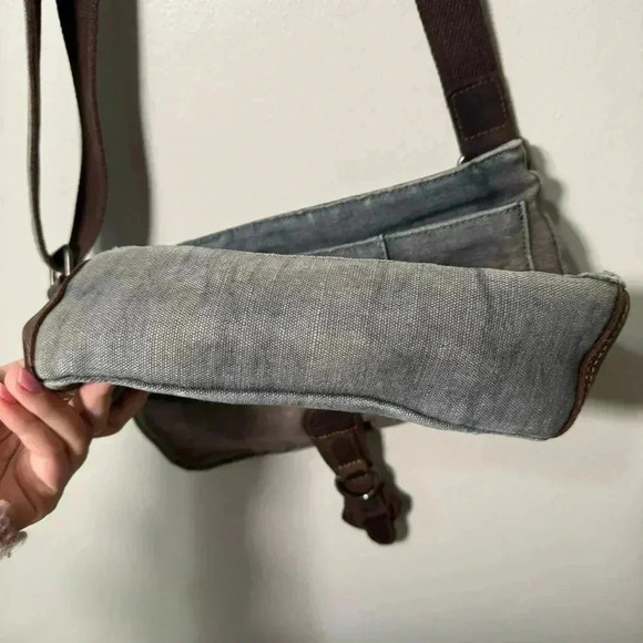 Da van denim & genuine leather crossbody bag boho grunge western - Picture 6 of 7